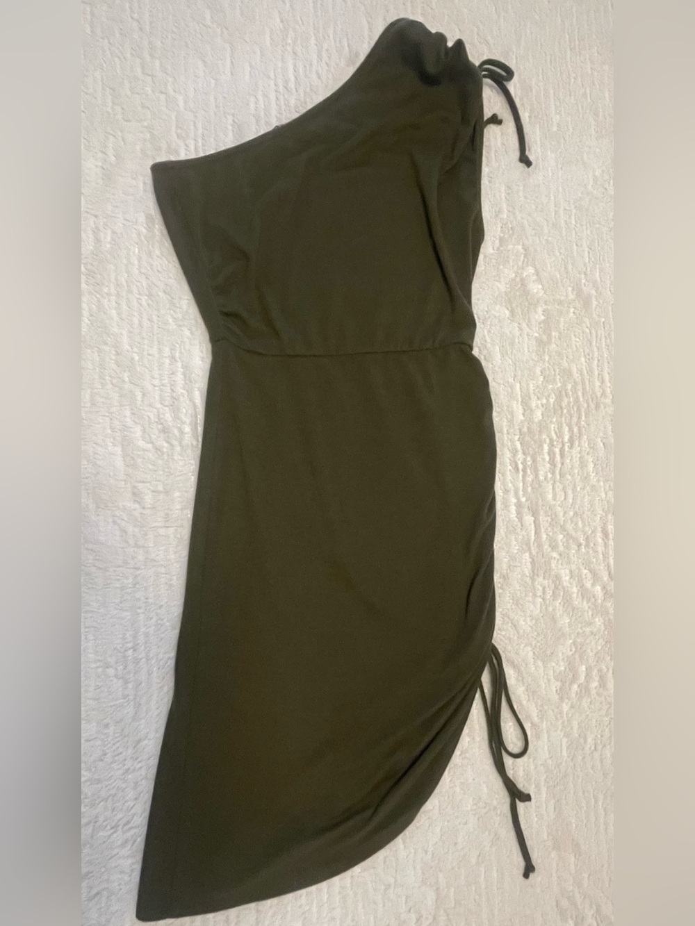 Lulus One-Shoulder Olive Green Drawstring Midi Dress
